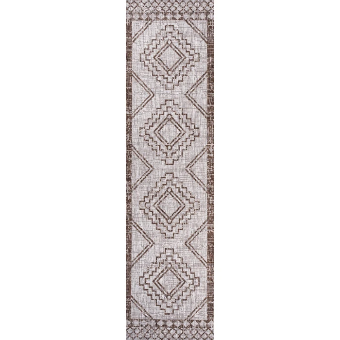 Marokko Diamond Tribal Medallion Beige/Brown 2 ft. x 10 ft. Indoor/Outdoor Runner Rug