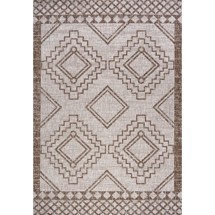 Marokko Diamond Tribal Medallion Beige/Brown 8 ft. x 10 ft. Indoor/Outdoor Area Rug