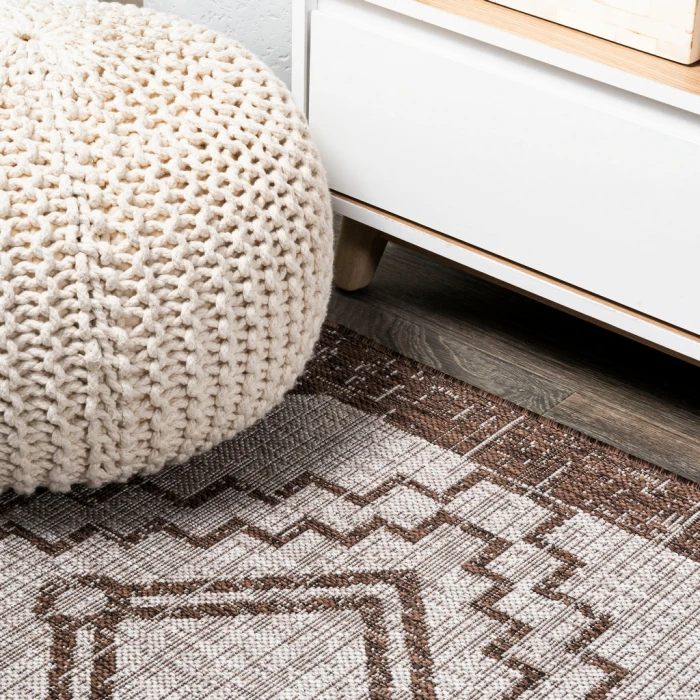 Marokko Diamond Tribal Medallion Beige/Brown 2 ft. x 10 ft. Indoor/Outdoor Runner Rug