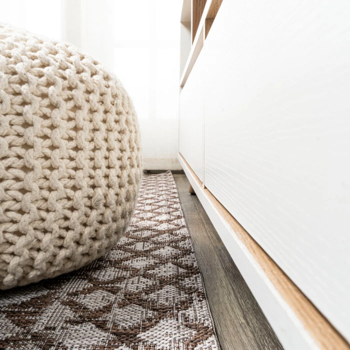 Marokko Diamond Tribal Medallion Beige/Brown 2 ft. x 10 ft. Indoor/Outdoor Runner Rug