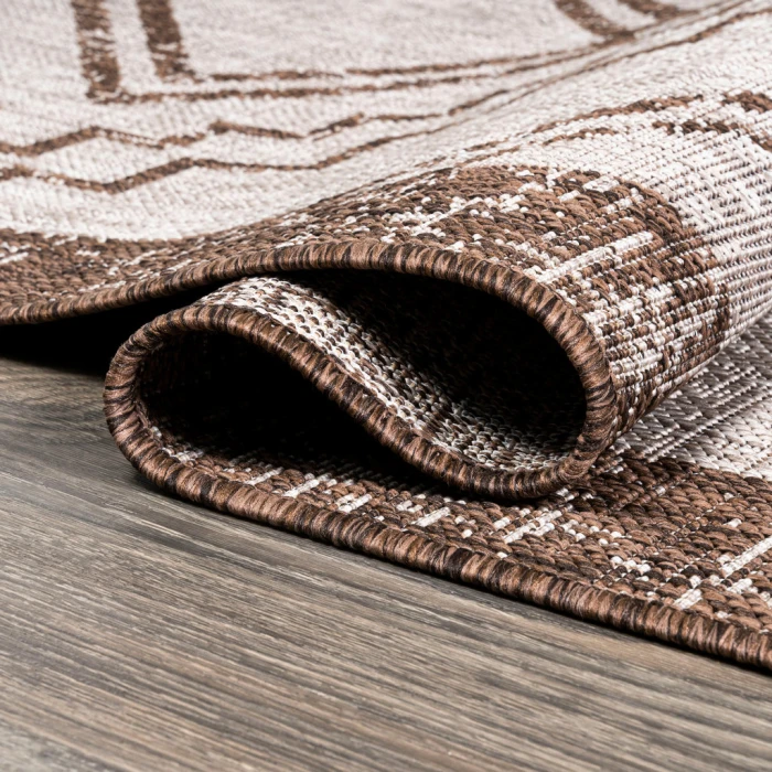 Marokko Diamond Tribal Medallion Beige/Brown 2 ft. x 10 ft. Indoor/Outdoor Runner Rug