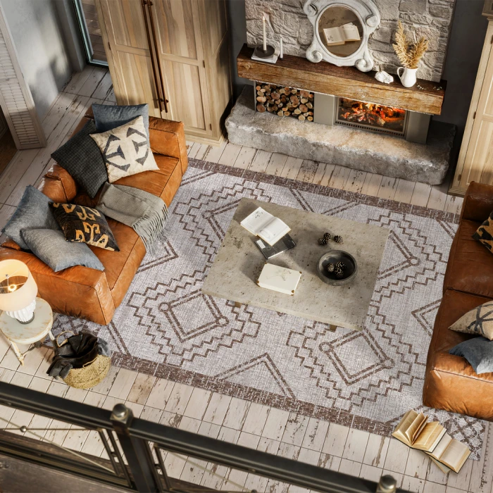 Marokko Diamond Tribal Medallion Beige/Brown 8 ft. x 10 ft. Indoor/Outdoor Area Rug
