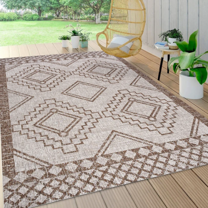 Marokko Diamond Tribal Medallion Beige/Brown 8 ft. x 10 ft. Indoor/Outdoor Area Rug