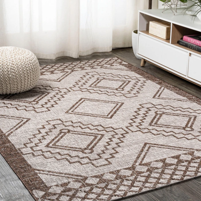 Marokko Diamond Tribal Medallion Beige/Brown 8 ft. x 10 ft. Indoor/Outdoor Area Rug