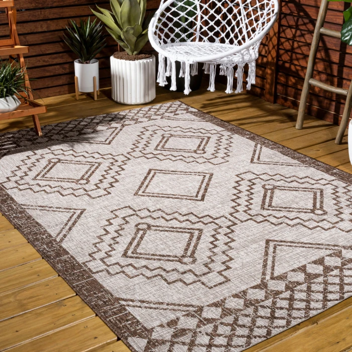 Marokko Diamond Tribal Medallion Beige/Brown 8 ft. x 10 ft. Indoor/Outdoor Area Rug