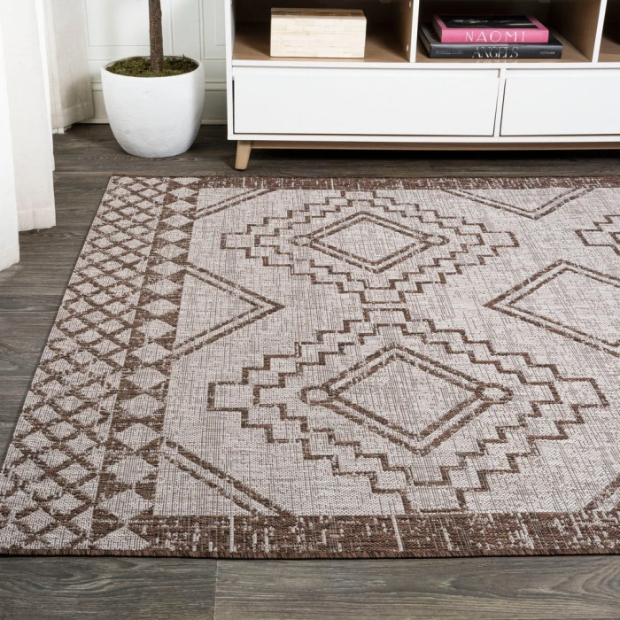 Marokko Diamond Tribal Medallion Beige/Brown 8 ft. x 10 ft. Indoor/Outdoor Area Rug