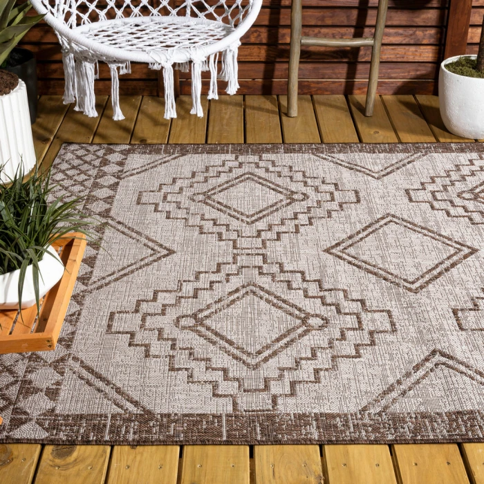 Marokko Diamond Tribal Medallion Beige/Brown 8 ft. x 10 ft. Indoor/Outdoor Area Rug