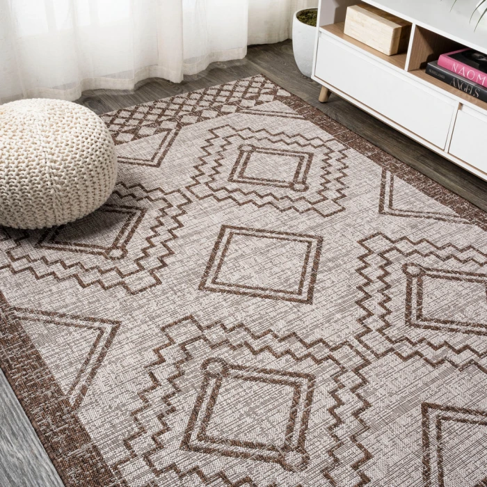 Marokko Diamond Tribal Medallion Beige/Brown 8 ft. x 10 ft. Indoor/Outdoor Area Rug