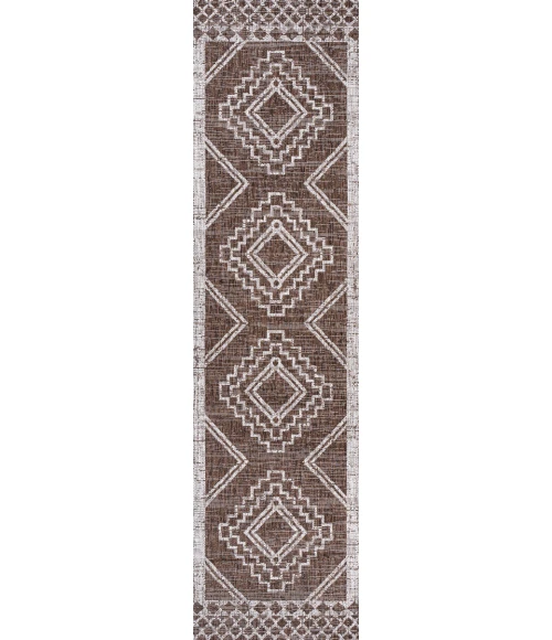 Marokko Diamond Tribal Medallion Brown/Beige 2 ft. x 8 ft. Indoor/Outdoor Runner Rug