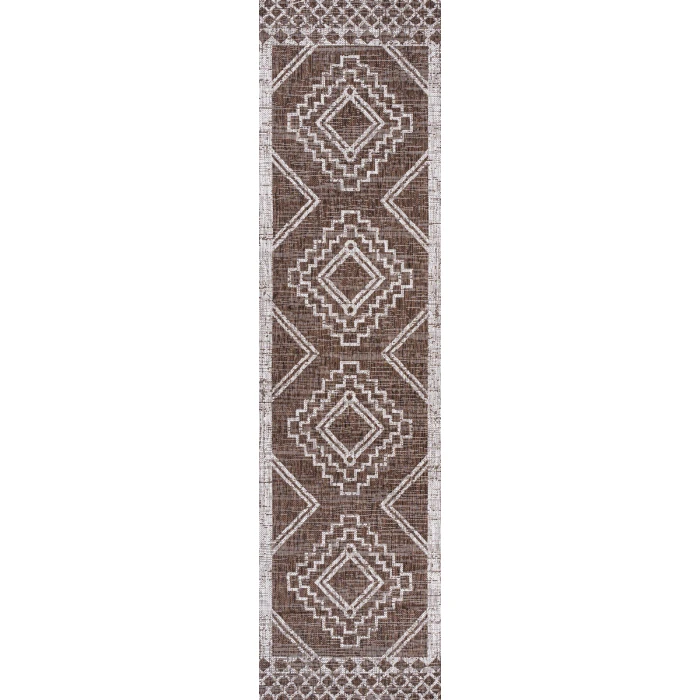 Marokko Diamond Tribal Medallion Brown/Beige 2 ft. x 10 ft. Indoor/Outdoor Runner Rug