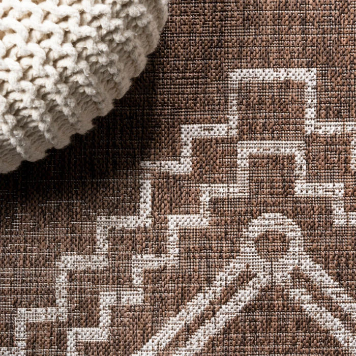 Marokko Diamond Tribal Medallion Brown/Beige 2 ft. x 10 ft. Indoor/Outdoor Runner Rug