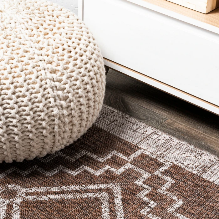 Marokko Diamond Tribal Medallion Brown/Beige 2 ft. x 10 ft. Indoor/Outdoor Runner Rug