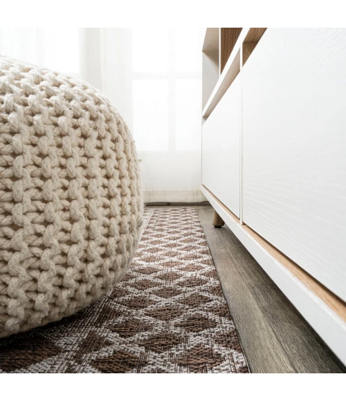 Marokko Diamond Tribal Medallion Brown/Beige 2 ft. x 8 ft. Indoor/Outdoor Runner Rug