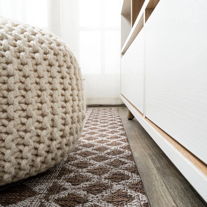 Marokko Diamond Tribal Medallion Brown/Beige 2 ft. x 10 ft. Indoor/Outdoor Runner Rug