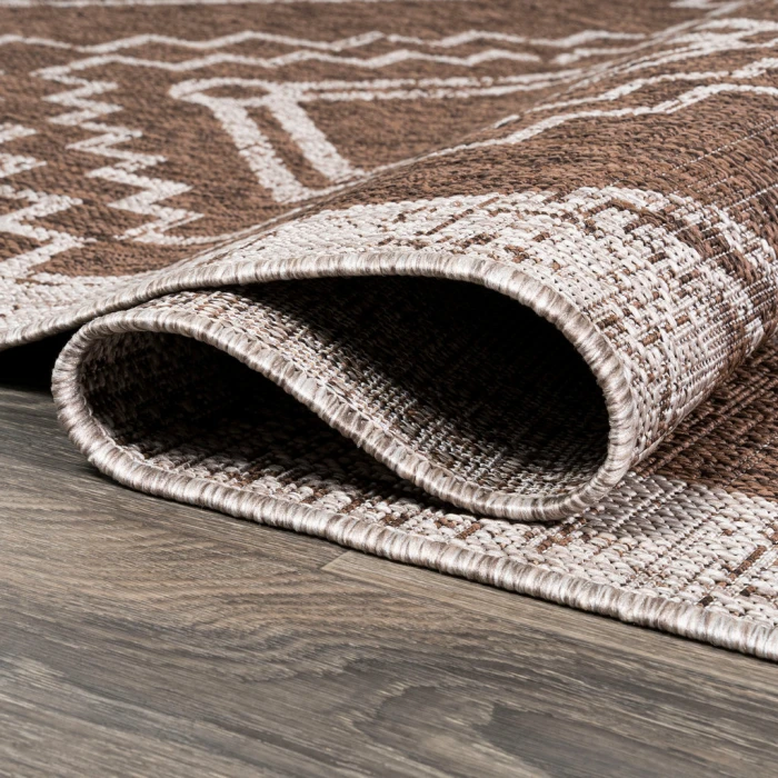 Marokko Diamond Tribal Medallion Brown/Beige 2 ft. x 10 ft. Indoor/Outdoor Runner Rug
