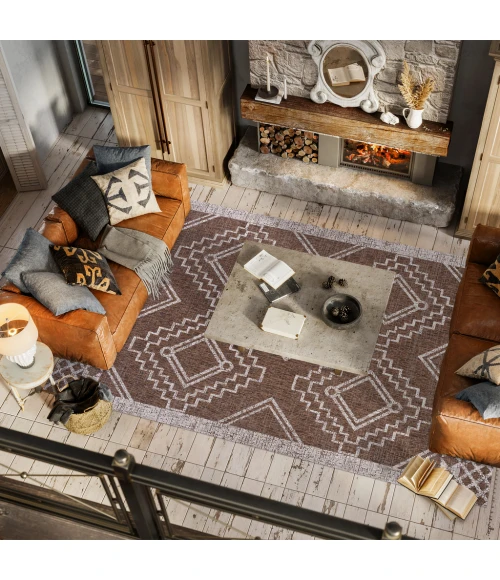 Marokko Diamond Tribal Medallion Brown/Beige 5 ft. x 8 ft. Indoor/Outdoor Area Rug