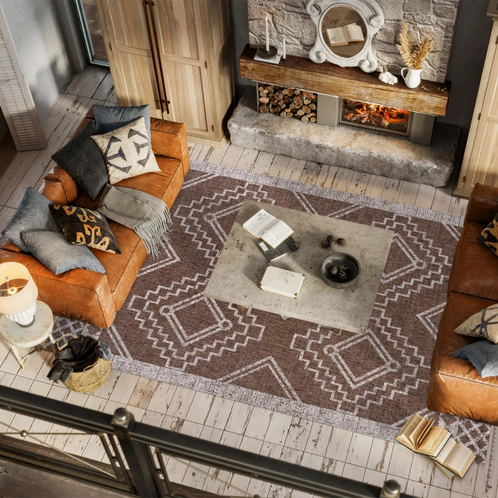Marokko Diamond Tribal Medallion Brown/Beige 3 ft. x 5 ft. Indoor/Outdoor Area Rug