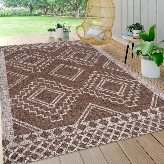 Marokko Diamond Tribal Medallion Brown/Beige 3 ft. x 5 ft. Indoor/Outdoor Area Rug