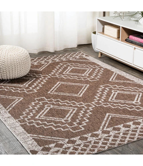 Marokko Diamond Tribal Medallion Brown/Beige 5 ft. x 8 ft. Indoor/Outdoor Area Rug