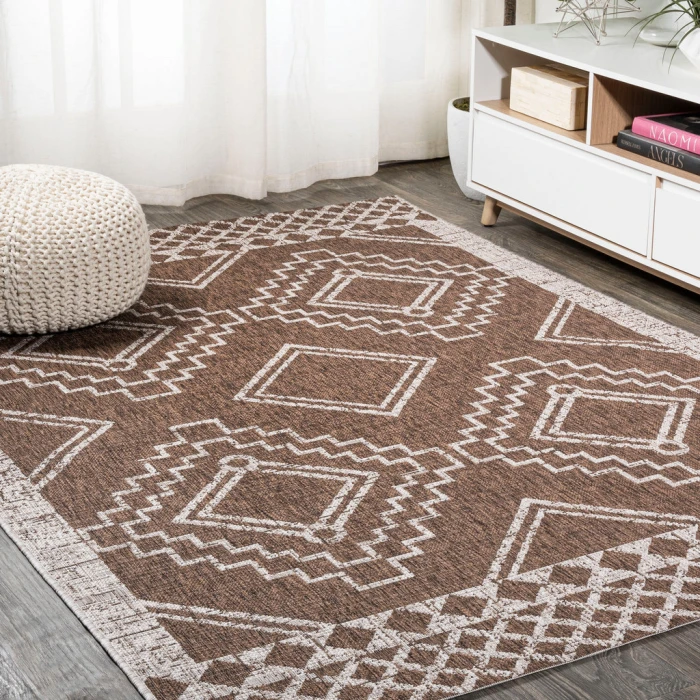 Marokko Diamond Tribal Medallion Brown/Beige 3 ft. x 5 ft. Indoor/Outdoor Area Rug
