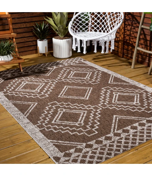 Marokko Diamond Tribal Medallion Brown/Beige 5 ft. x 8 ft. Indoor/Outdoor Area Rug