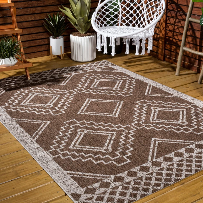 Marokko Diamond Tribal Medallion Brown/Beige 3 ft. x 5 ft. Indoor/Outdoor Area Rug