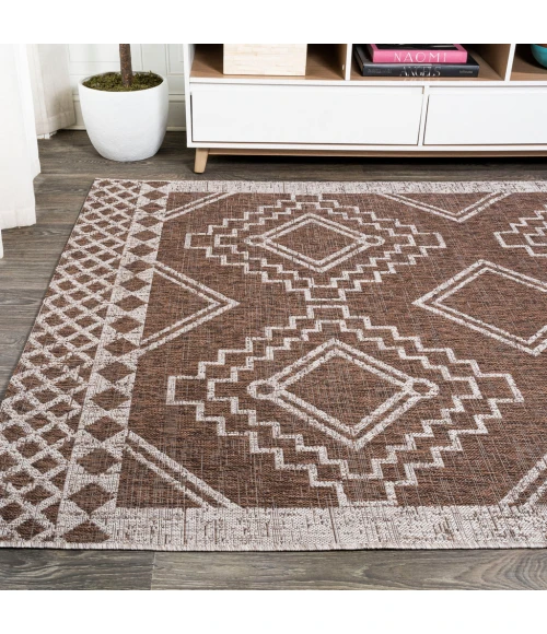 Marokko Diamond Tribal Medallion Brown/Beige 5 ft. x 8 ft. Indoor/Outdoor Area Rug
