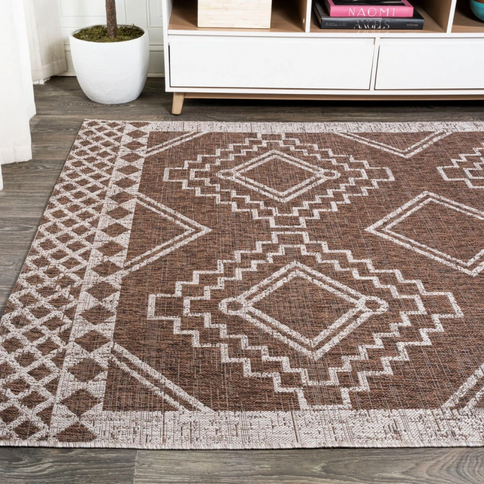 Marokko Diamond Tribal Medallion Brown/Beige 3 ft. x 5 ft. Indoor/Outdoor Area Rug
