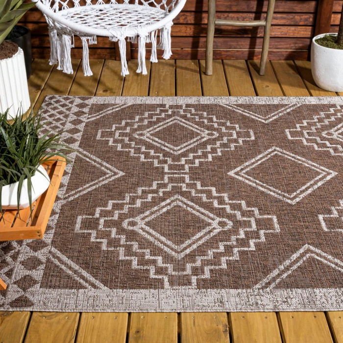 Marokko Diamond Tribal Medallion Brown/Beige 3 ft. x 5 ft. Indoor/Outdoor Area Rug