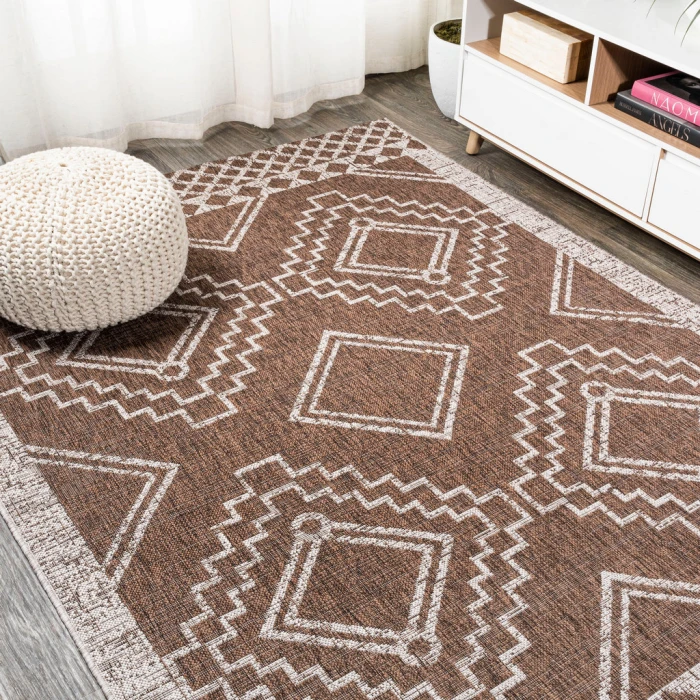 Marokko Diamond Tribal Medallion Brown/Beige 3 ft. x 5 ft. Indoor/Outdoor Area Rug