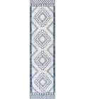 Marokko Diamond Tribal Medallion Ivory/Blue 2 ft. x 8 ft. Indoor/Outdoor Runner Rug