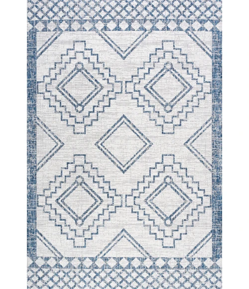 Marokko Diamond Tribal Medallion Ivory/Blue 5 ft. x 8 ft. Indoor/Outdoor Area Rug