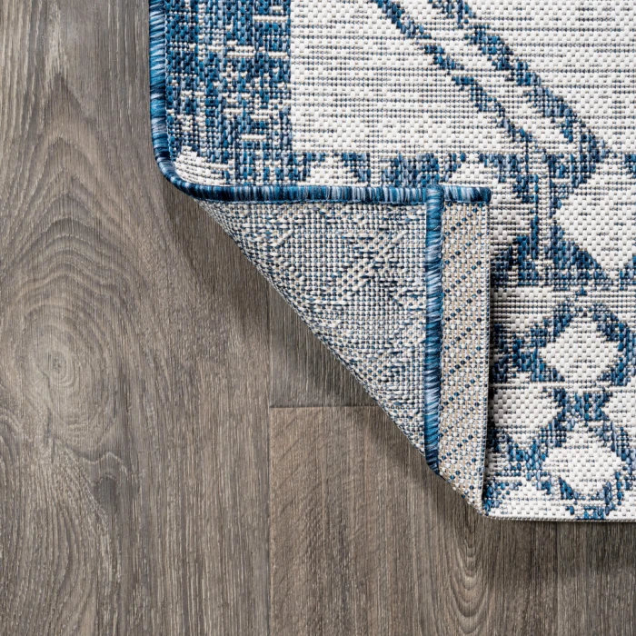 Marokko Diamond Tribal Medallion Ivory/Blue 2 ft. x 8 ft. Indoor/Outdoor Runner Rug