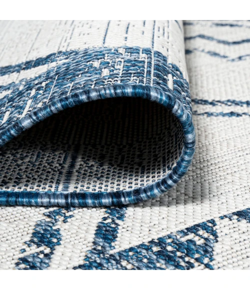 Marokko Diamond Tribal Medallion Ivory/Blue 2 ft. x 8 ft. Indoor/Outdoor Runner Rug