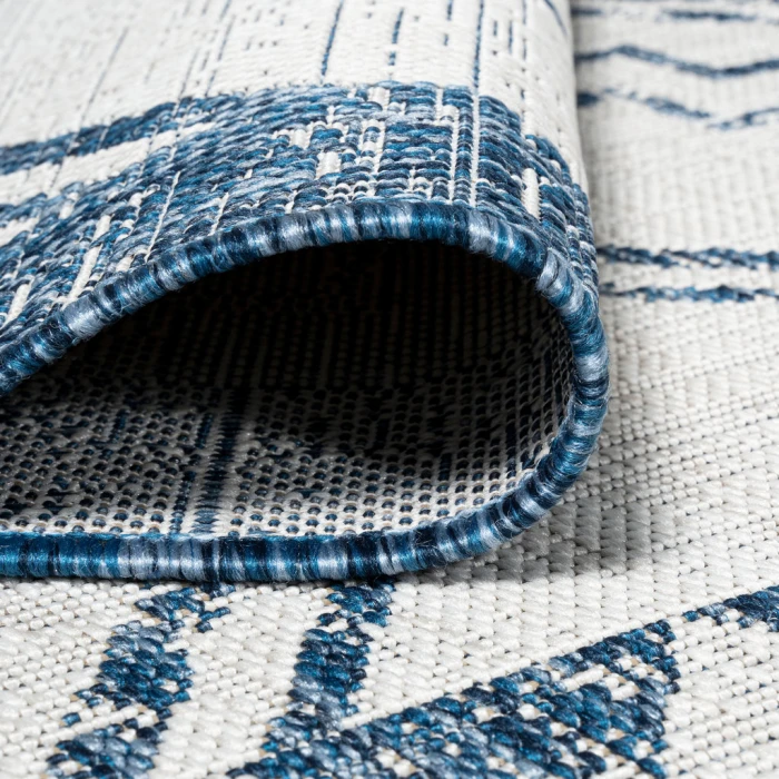 Marokko Diamond Tribal Medallion Ivory/Blue 2 ft. x 8 ft. Indoor/Outdoor Runner Rug