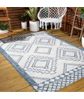 Marokko Diamond Tribal Medallion Ivory/Blue 5 ft. x 8 ft. Indoor/Outdoor Area Rug