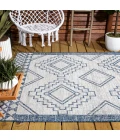 Marokko Diamond Tribal Medallion Ivory/Blue 5 ft. x 8 ft. Indoor/Outdoor Area Rug