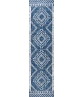 Marokko Diamond Tribal Medallion Blue/Ivory 2 ft. x 10 ft. Indoor/Outdoor Runner Rug