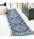 Marokko Diamond Tribal Medallion Blue/Ivory 2 ft. x 10 ft. Indoor/Outdoor Runner Rug