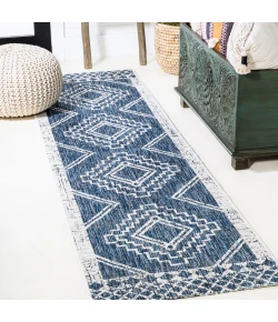 Jonathany Santa Monica SMB127D Blue/Ivory Area Rug 2 ft. 2 in. X 10 ft. Runner