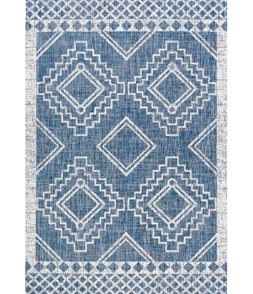 Marokko Diamond Tribal Medallion Blue/Ivory 5 ft. x 8 ft. Indoor/Outdoor Area Rug