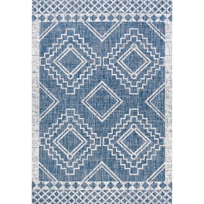Marokko Diamond Tribal Medallion Blue/Ivory 4 ft. x 6 ft. Indoor/Outdoor Area Rug