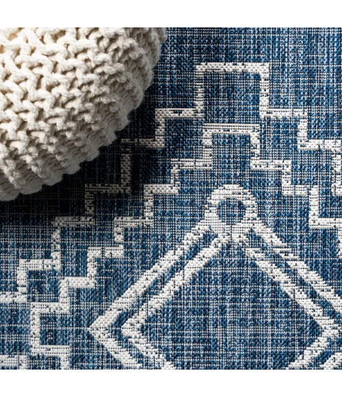 Marokko Diamond Tribal Medallion Blue/Ivory 2 ft. x 10 ft. Indoor/Outdoor Runner Rug