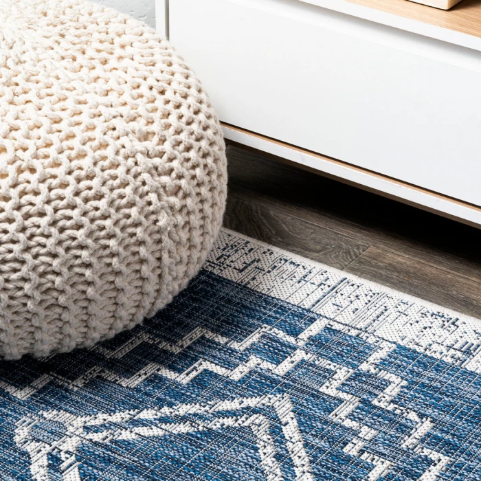 Marokko Diamond Tribal Medallion Blue/Ivory 2 ft. x 10 ft. Indoor/Outdoor Runner Rug