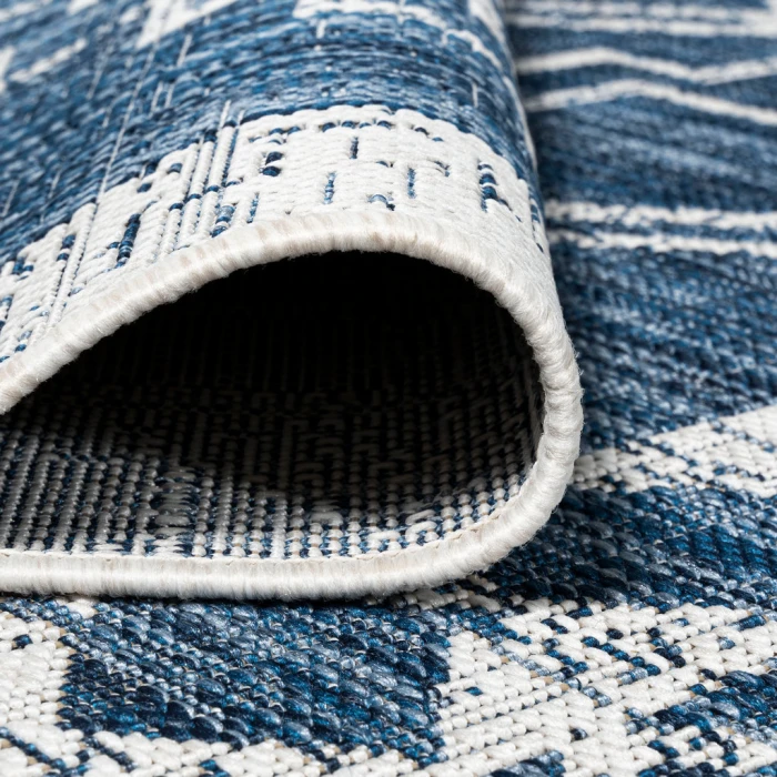 Marokko Diamond Tribal Medallion Blue/Ivory 2 ft. x 10 ft. Indoor/Outdoor Runner Rug