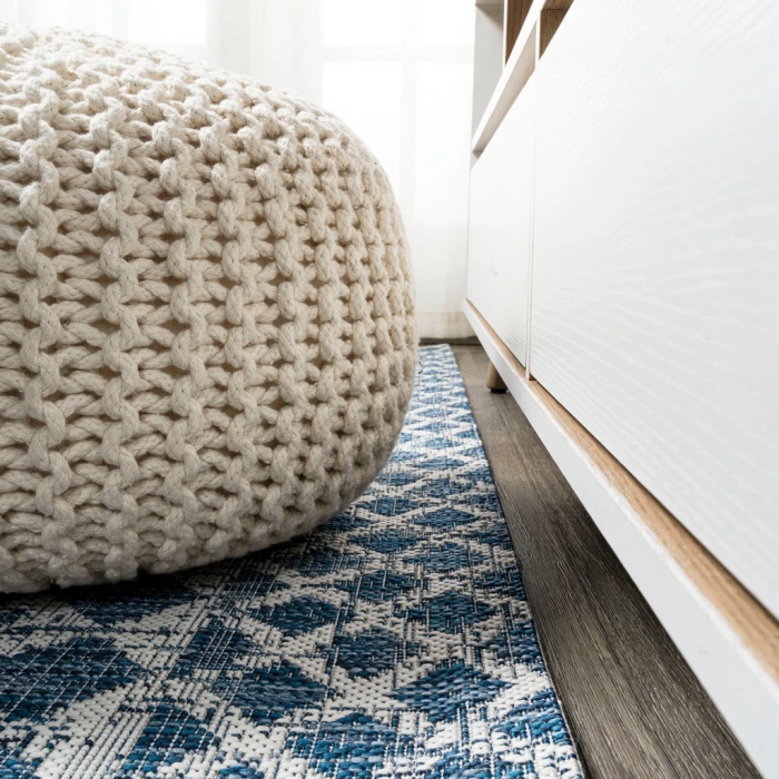 Marokko Diamond Tribal Medallion Blue/Ivory 2 ft. x 10 ft. Indoor/Outdoor Runner Rug