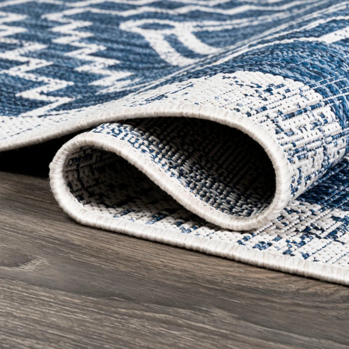 Marokko Diamond Tribal Medallion Blue/Ivory 2 ft. x 10 ft. Indoor/Outdoor Runner Rug