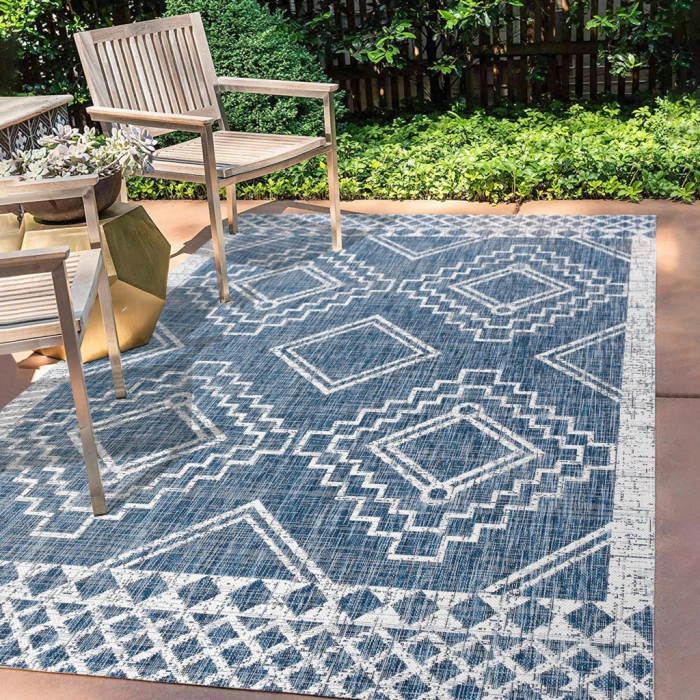 Marokko Diamond Tribal Medallion Blue/Ivory 4 ft. x 6 ft. Indoor/Outdoor Area Rug
