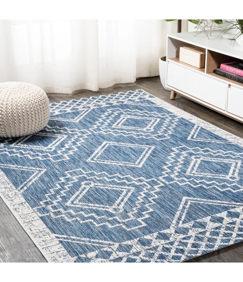 Marokko Diamond Tribal Medallion Blue/Ivory 5 ft. x 8 ft. Indoor/Outdoor Area Rug