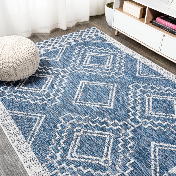 Marokko Diamond Tribal Medallion Blue/Ivory 4 ft. x 6 ft. Indoor/Outdoor Area Rug